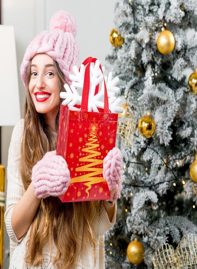 Threlaco 30 Pcs Christmas Gift Bags Bulk Reusable Non Woven Christmas Tree Red and Gold Goodie Treat Bags with Handles for Xmas Holiday Party Favors Gifts Wrapping, 10 x 8 x 4 Inch - Image 4